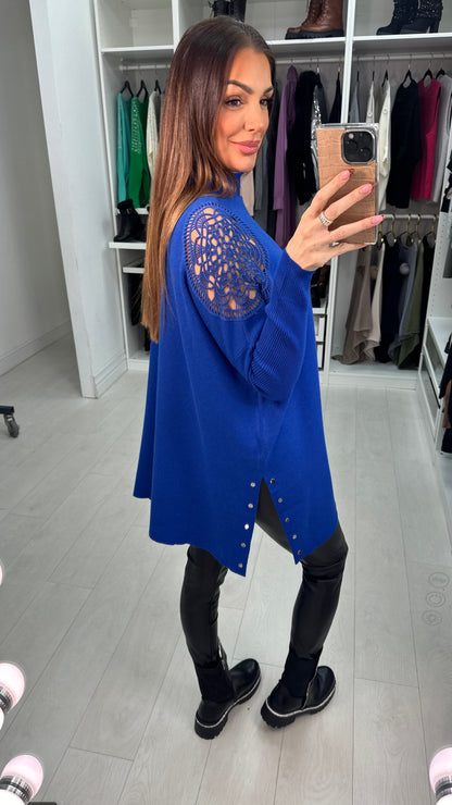 Micaela Crochet Shoulder Detail Loose Fit Knit Jumper