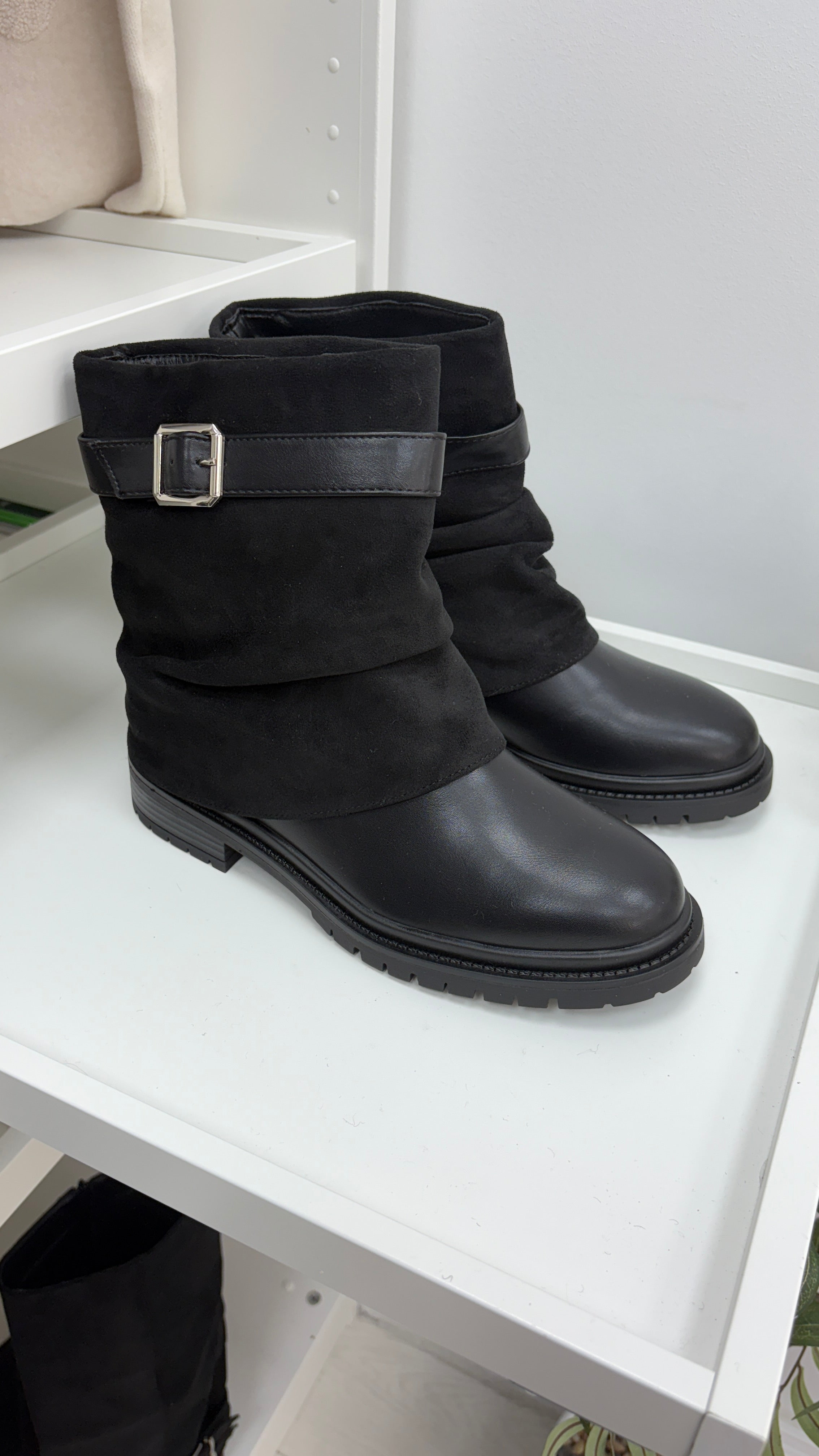 Sammy Faux Suede & Faux Leather Ankle Boots