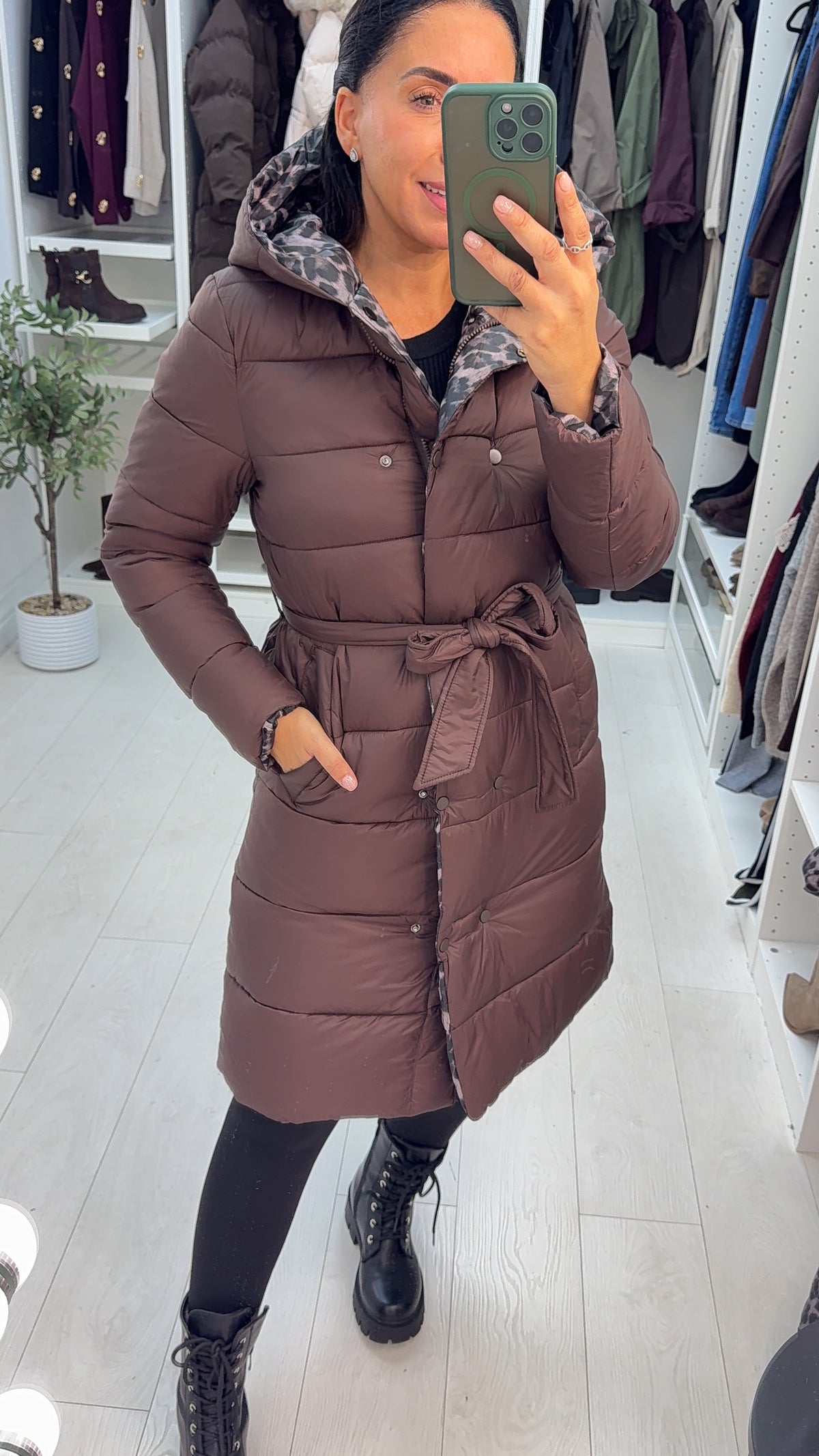 Corinne Reversible Longline Leopard Puffer Coat