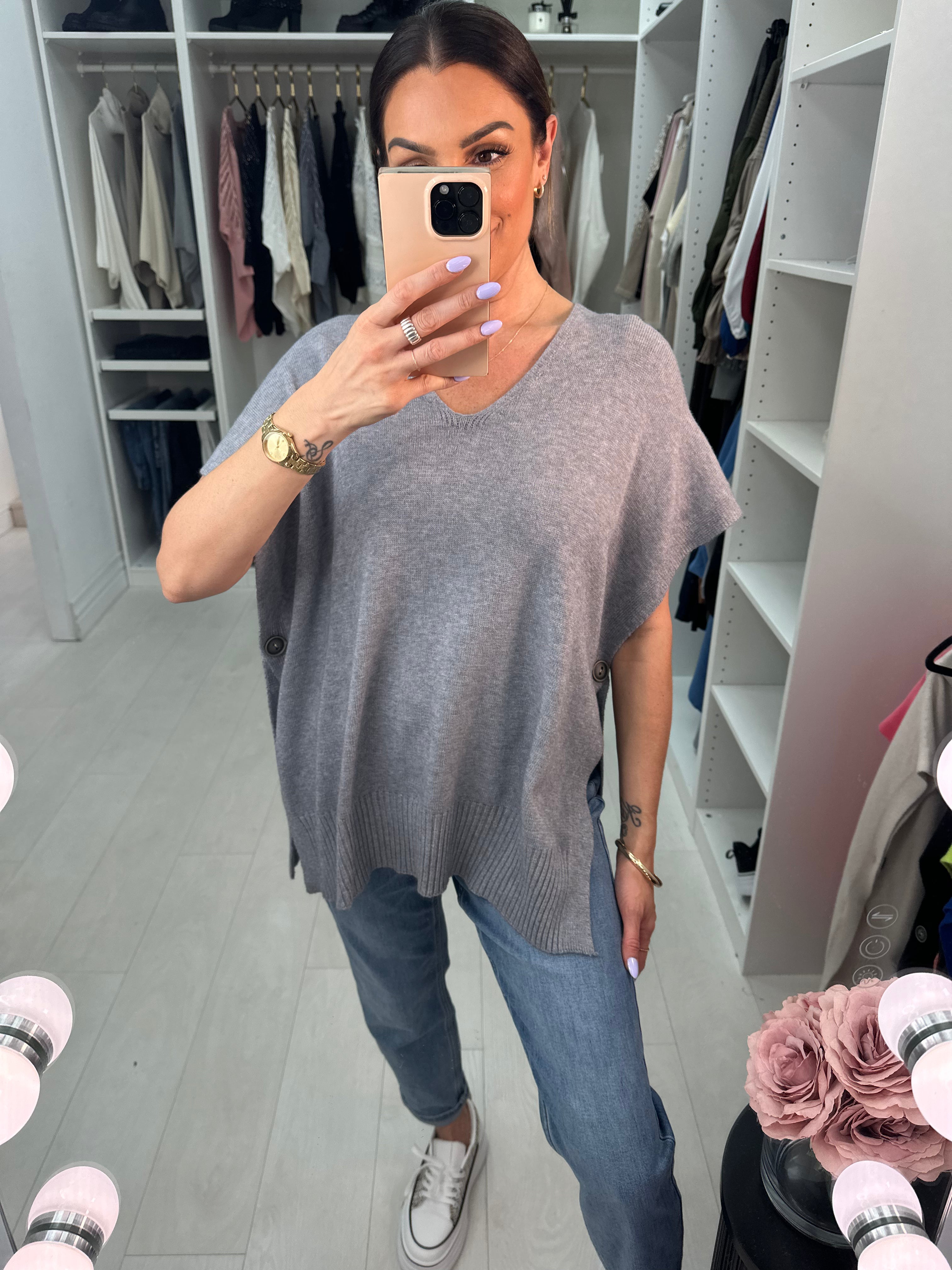 Kimberly Side Button Poncho Jumper