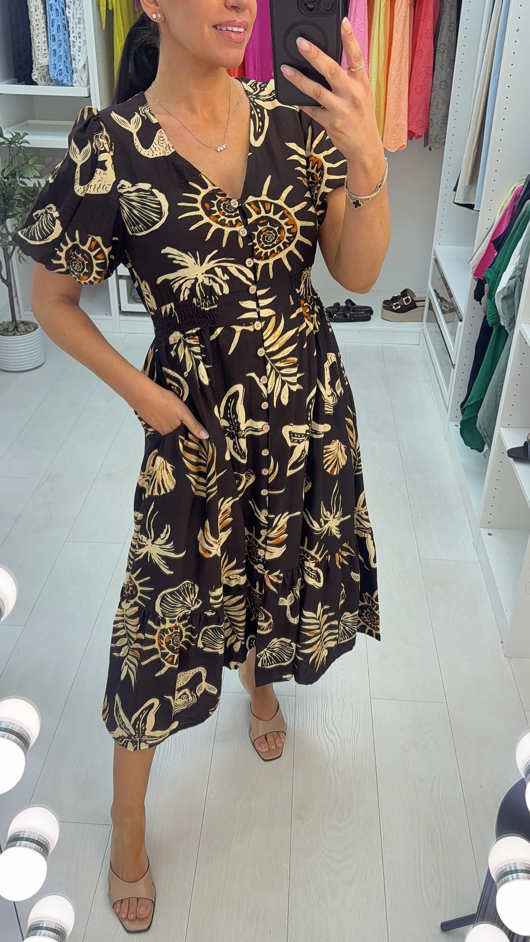 Braidy Shirred Waist Button Detailed Maxi Dress