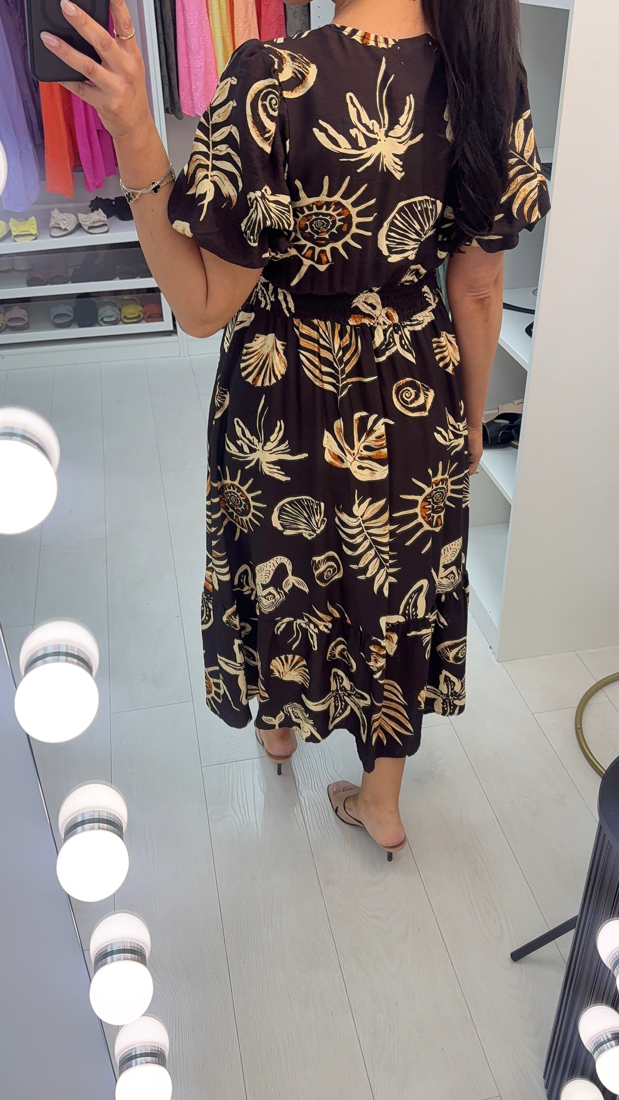 Braidy Shirred Waist Button Detailed Maxi Dress