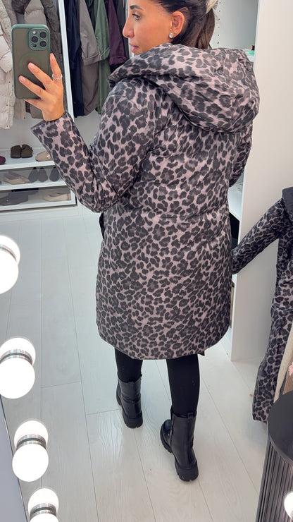 Corinne Reversible Longline Leopard Puffer Coat