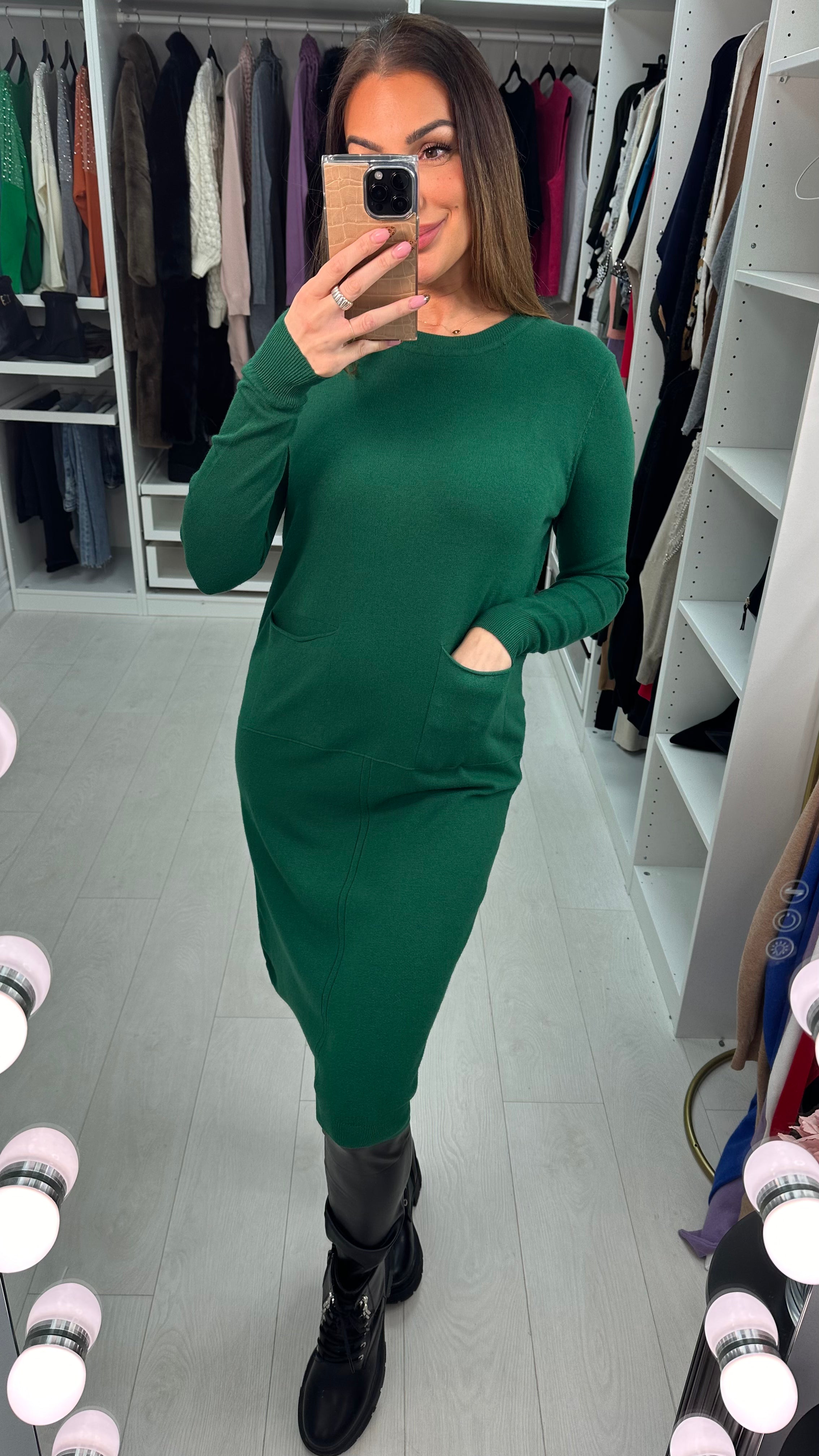 Adrienne Plain Front Pocket Jumper Dress