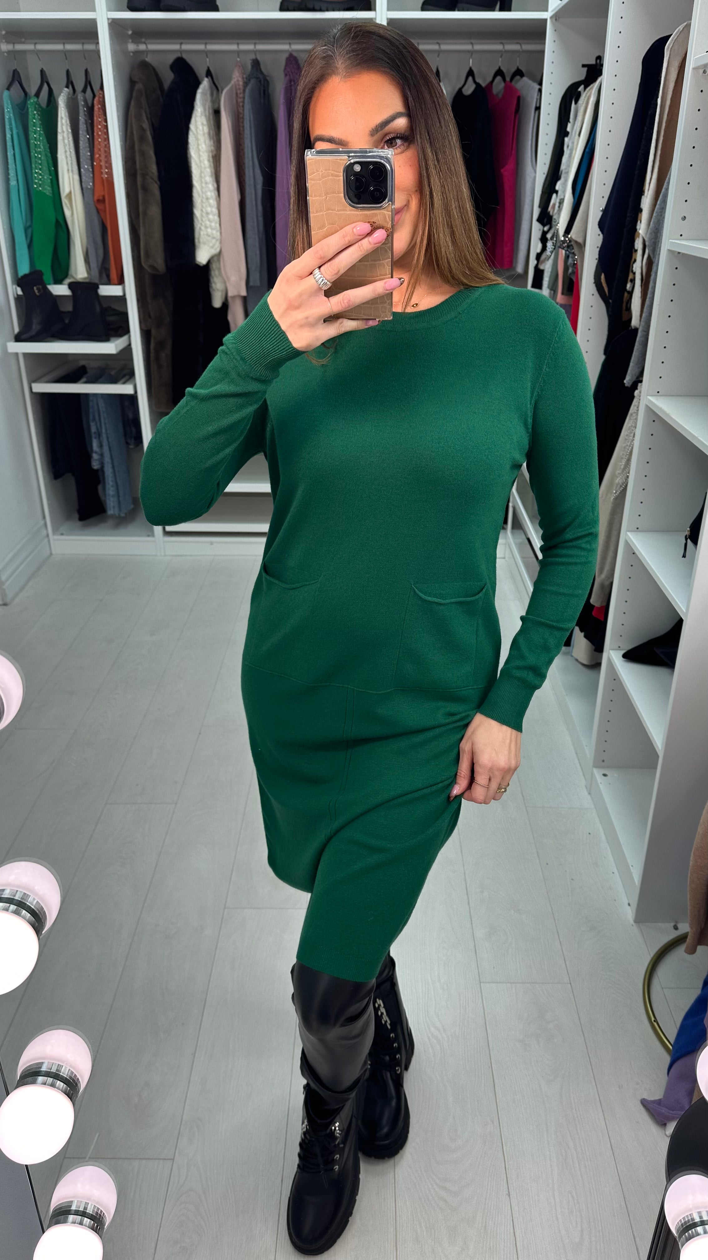 Adrienne Plain Front Pocket Jumper Dress