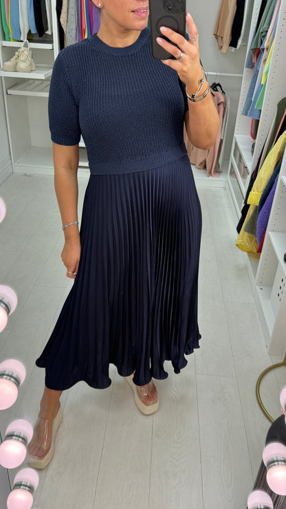 Alaina Plain 2-In-1 Knitted Top Silk Pleated Dress