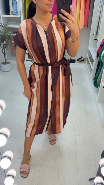 Alisia Striped Button Front Maxi Dress