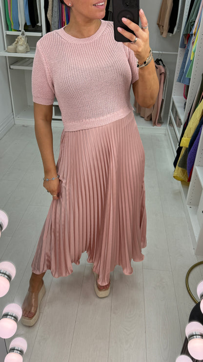 Alaina Plain 2-In-1 Knitted Top Silk Pleated Dress