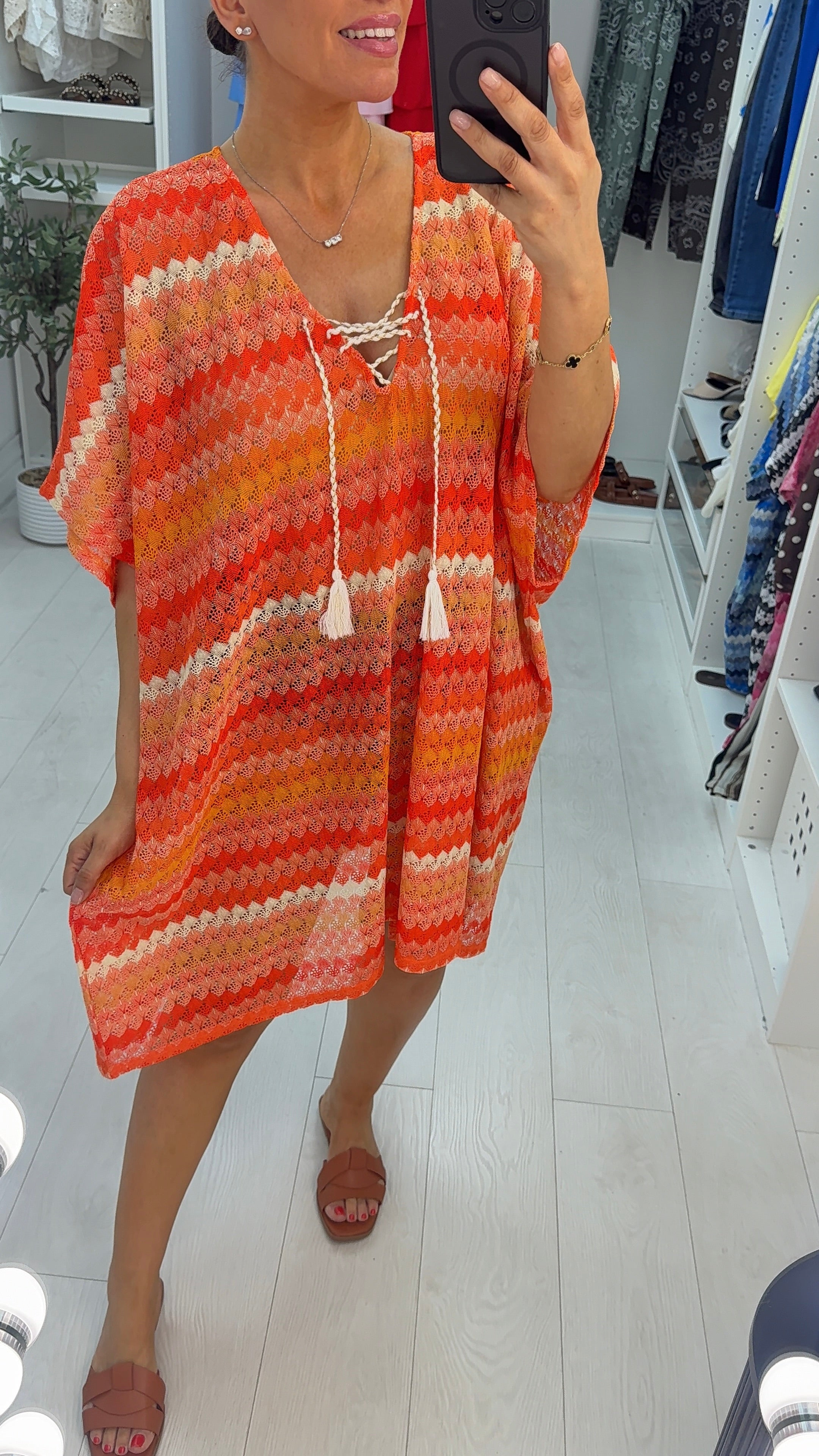 Talise V Neck Loose Fit Crochet Dress