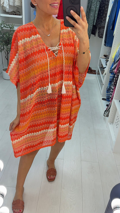 Talise V Neck Loose Fit Crochet Dress