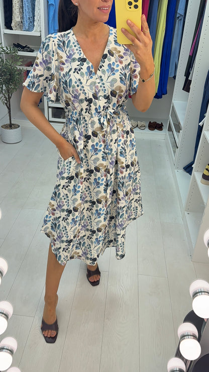 Andra Drawstring Waist Button Front Maxi Dress