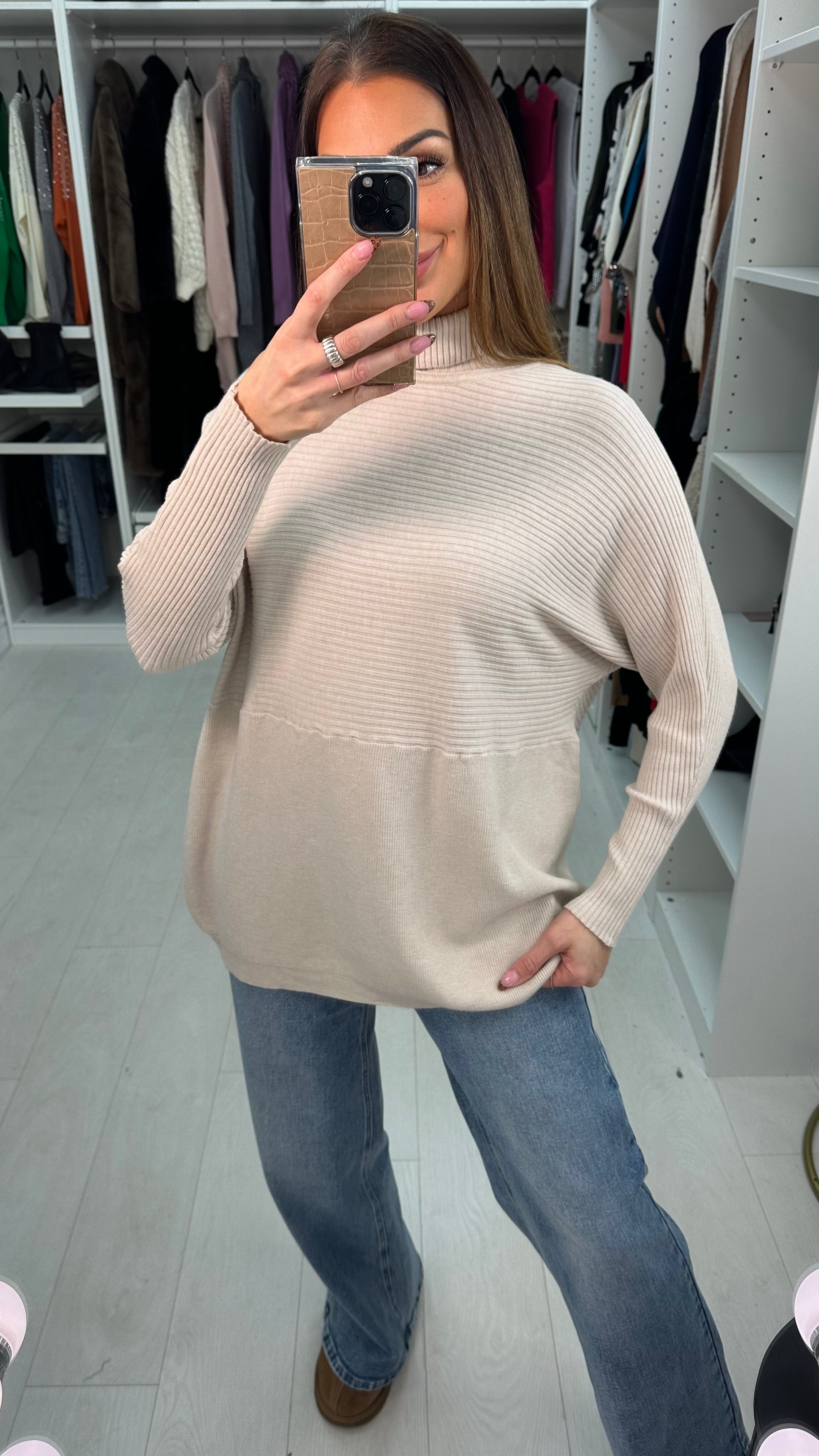 Sabrina Plain Ribbed Roll Neck Jumper