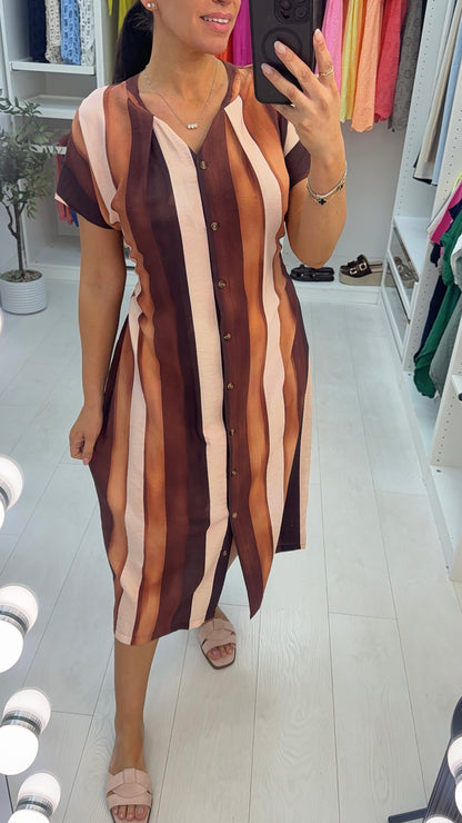 Alisia Striped Button Front Maxi Dress