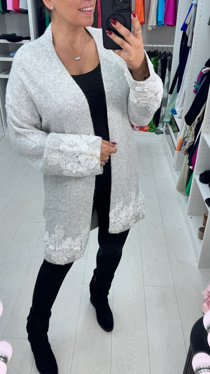 Francesca Pearl and Floral Appliqué Detail Cardigan