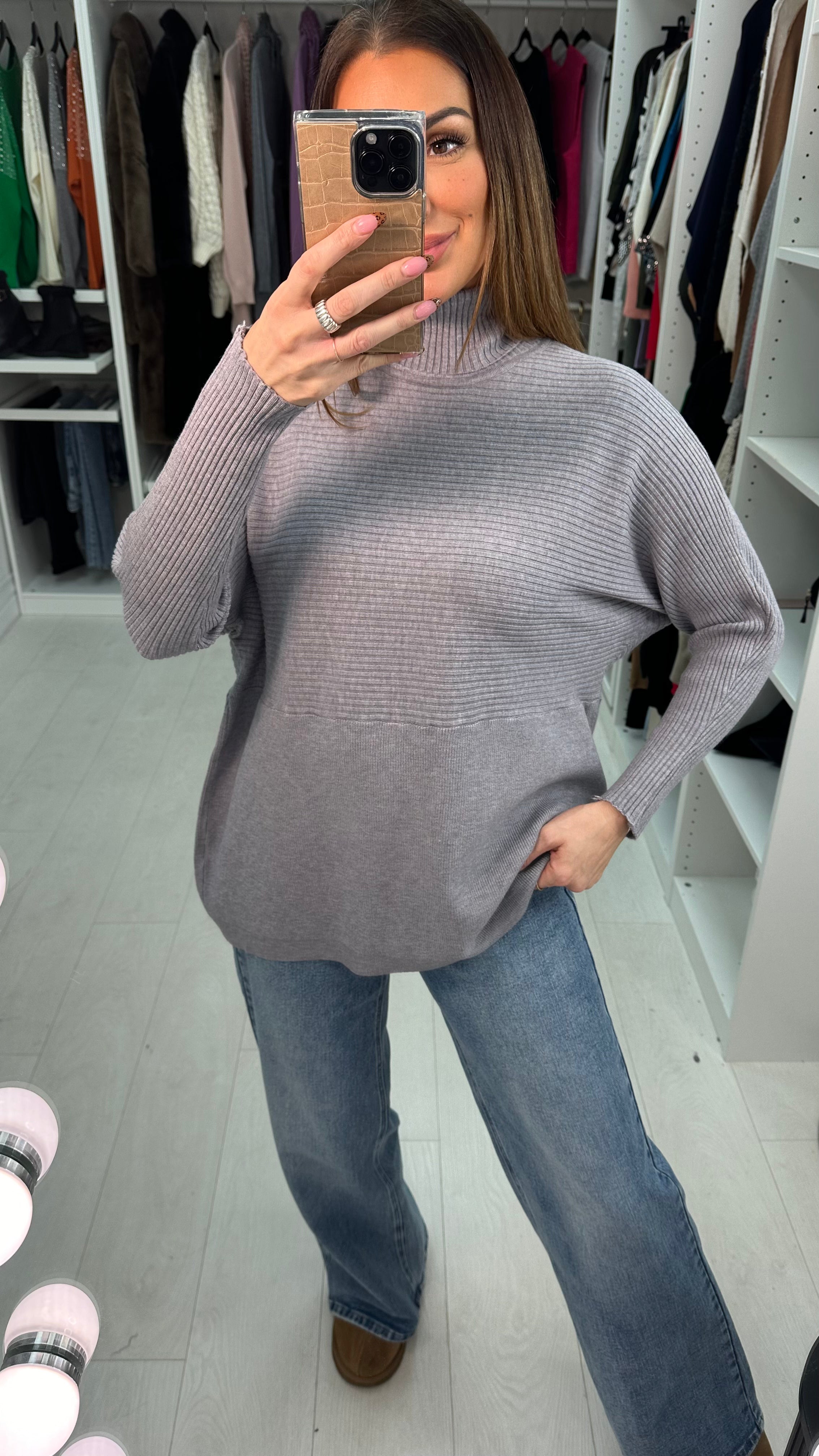 Sabrina Plain Ribbed Roll Neck Jumper