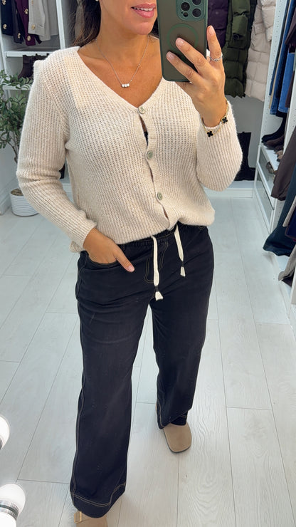 Siya Elasticated Waist Straight Leg Denim Trousers