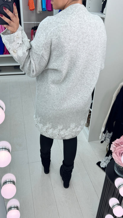 Francesca Pearl and Floral Appliqué Detail Cardigan