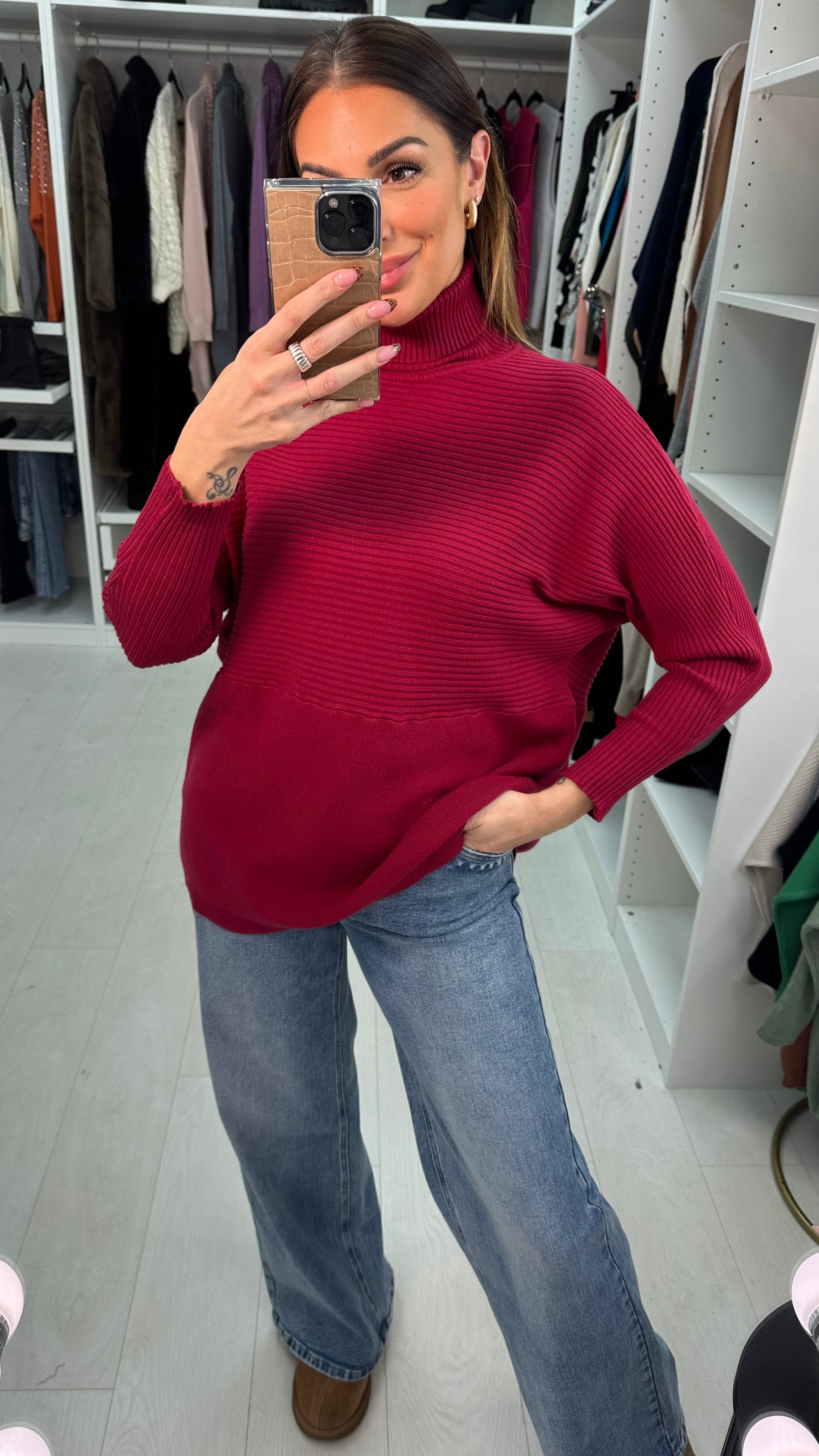 Sabrina Plain Ribbed Roll Neck Jumper