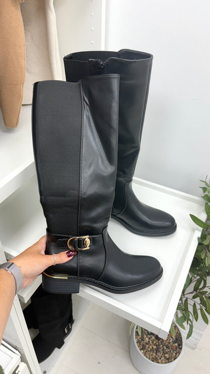 Bethanie Faux Leather Buckle Detailed Knee High Boots