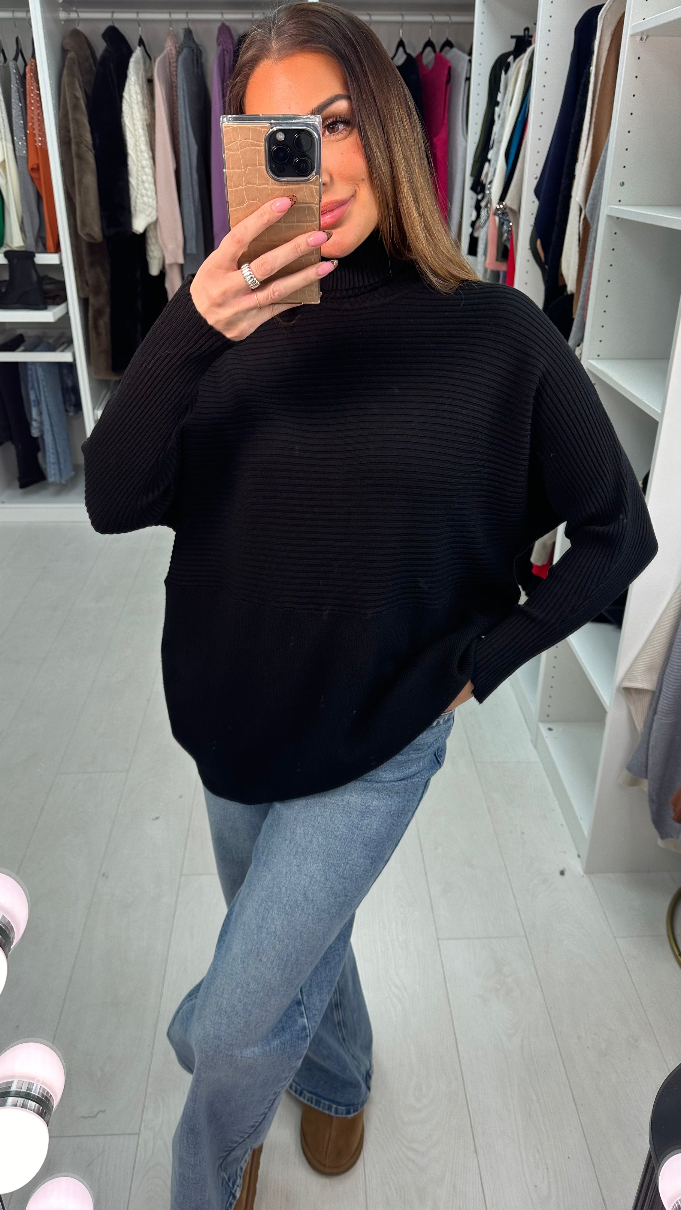 Sabrina Plain Ribbed Roll Neck Jumper