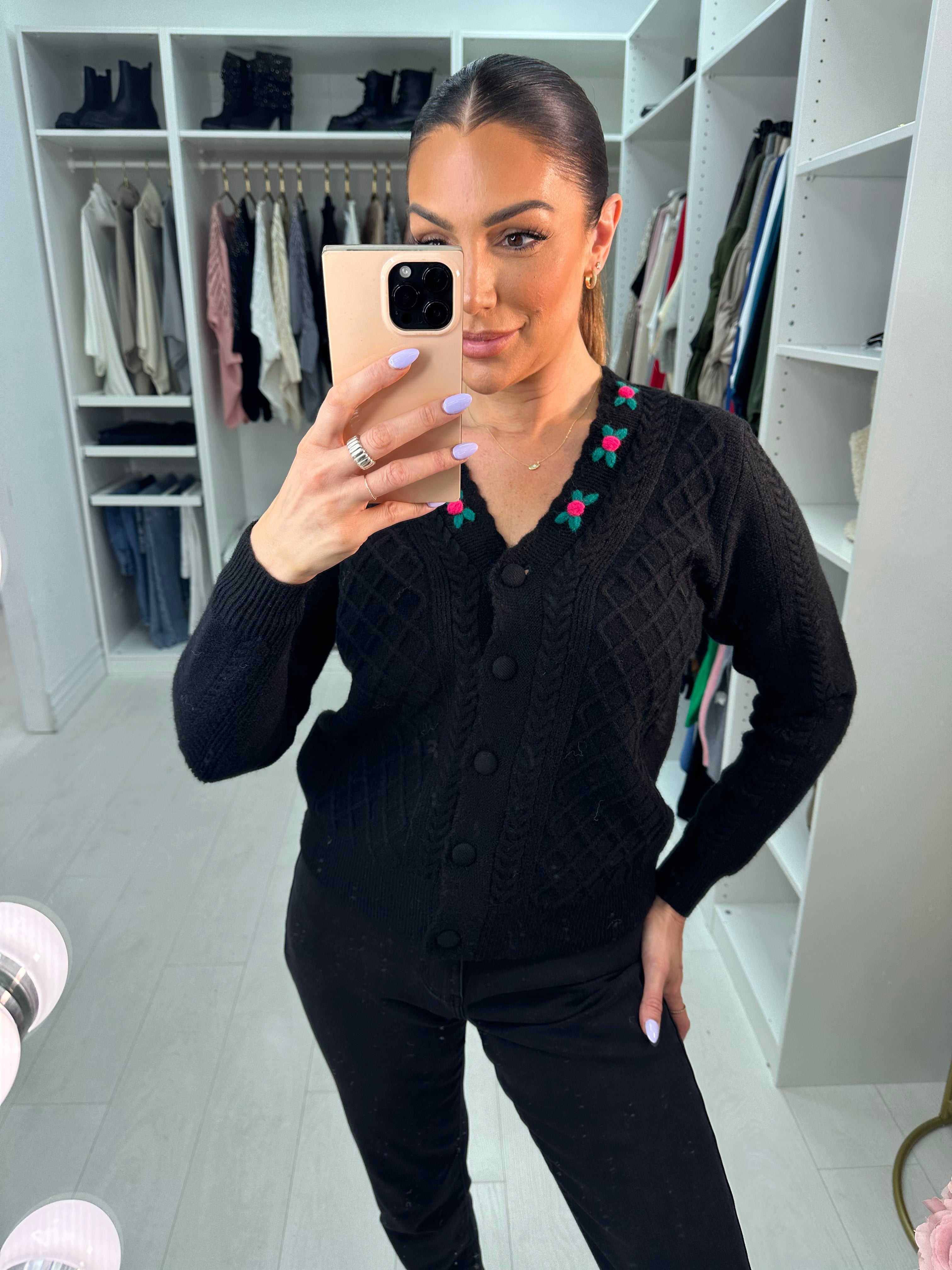 Vanessa Floral Cable Knit Cardigan