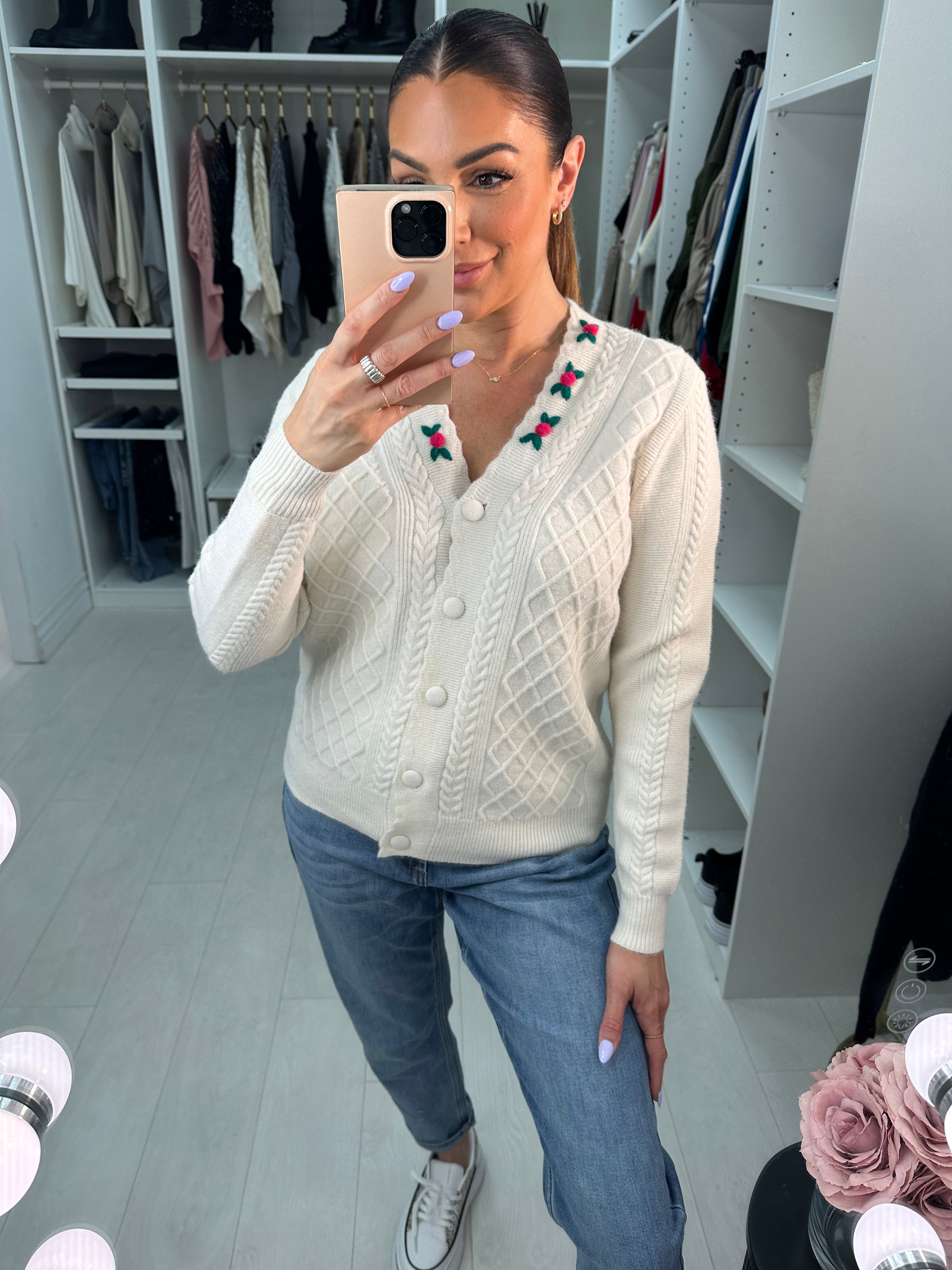 Vanessa Floral Cable Knit Cardigan