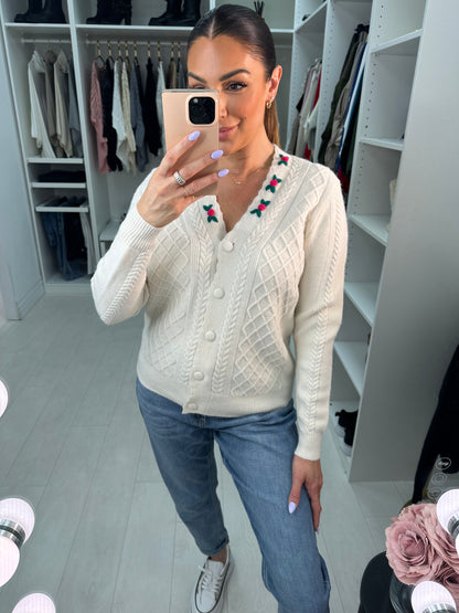 Vanessa Floral Cable Knit Cardigan