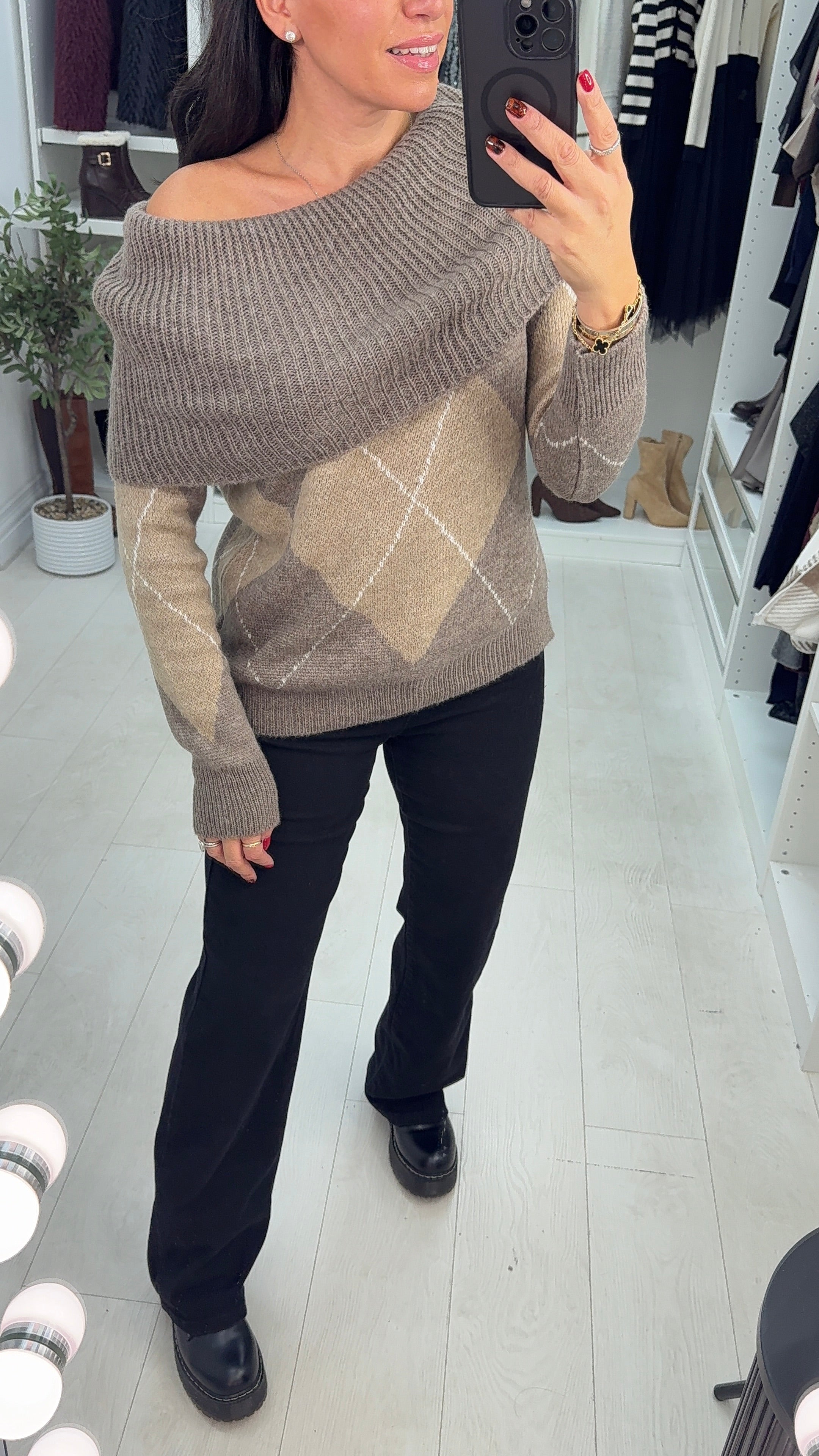 Nelly Argyle Print Bardot Jumper