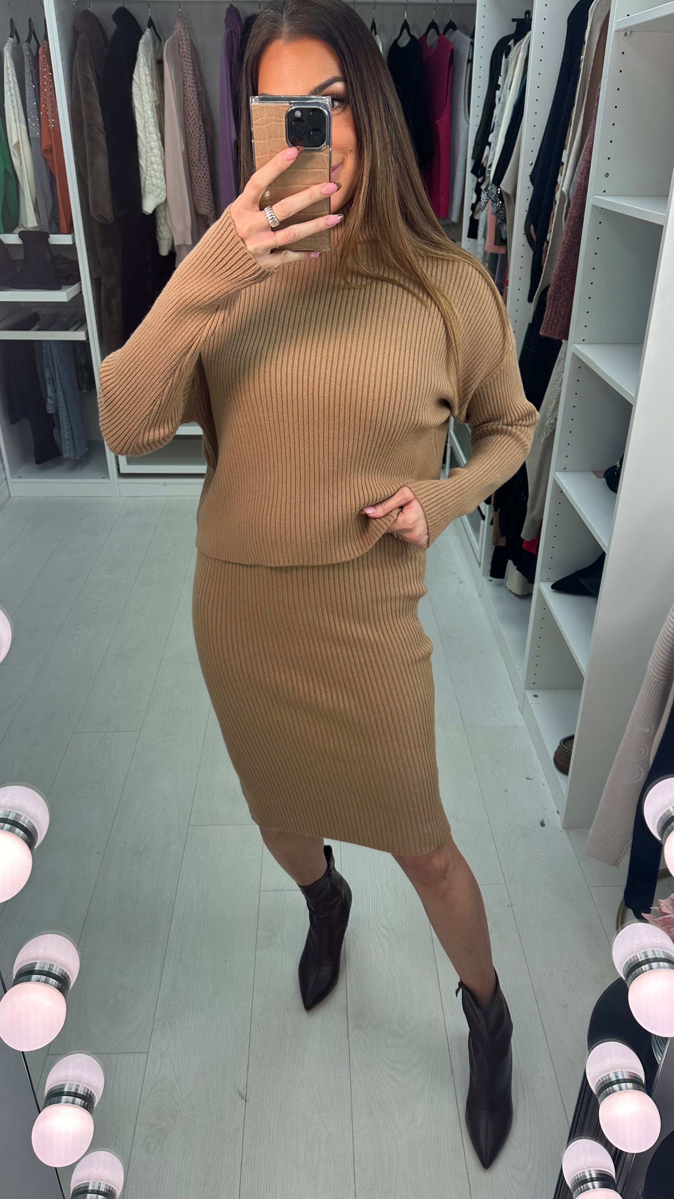 Serita Plain Ribbed Roll Neck Knitted Dress Co-Ord Set