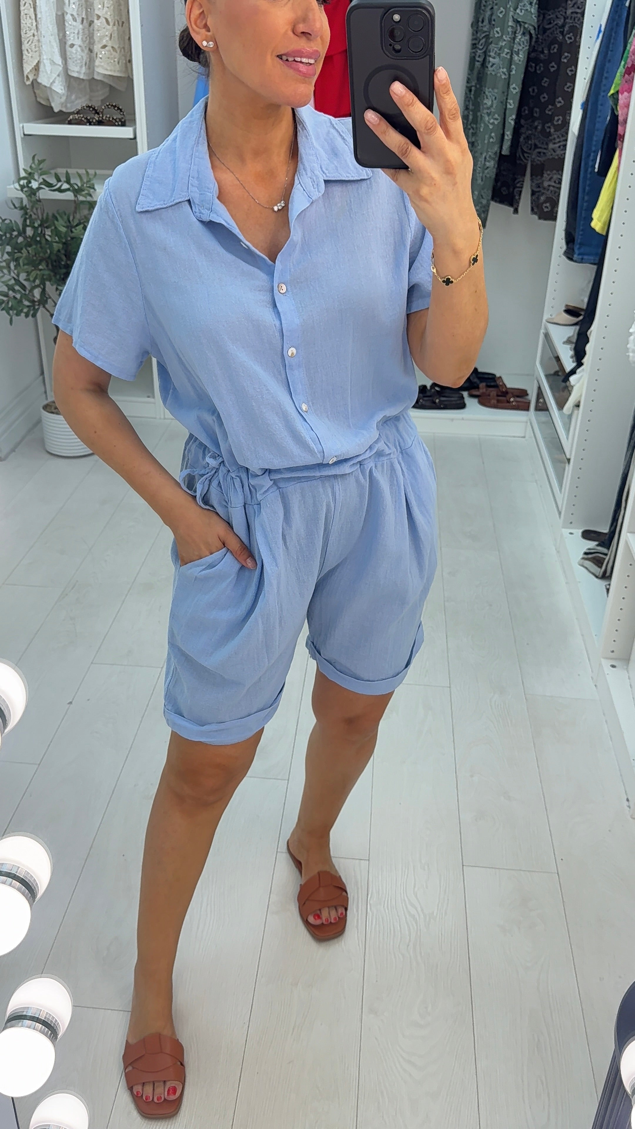 Amelie Plain Adjustable Tie Side Playsuit