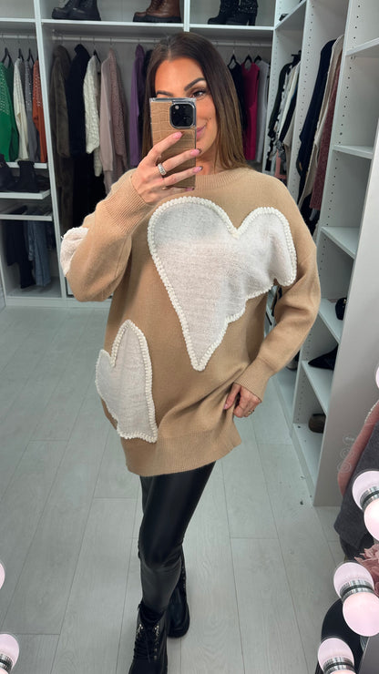 Andrelle Heart Detailed Longline Knit Jumper