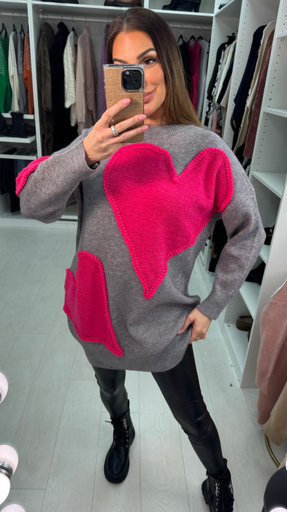 Andrelle Heart Detailed Longline Knit Jumper