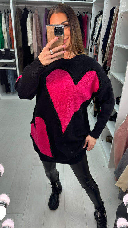 Andrelle Heart Detailed Longline Knit Jumper
