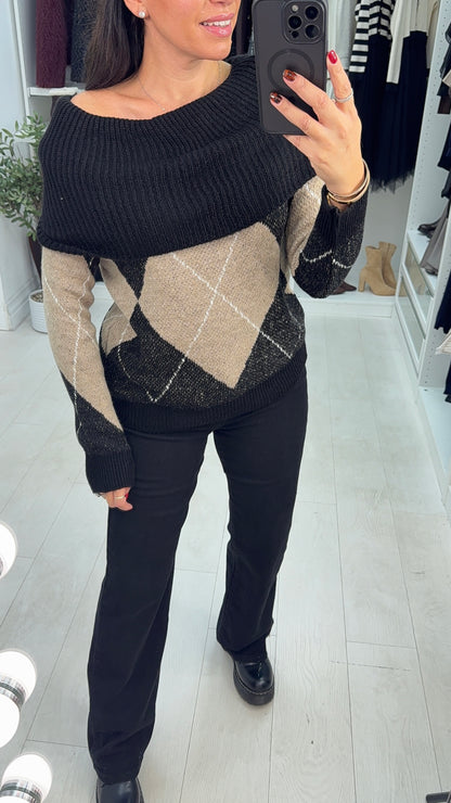 Nelly Argyle Print Bardot Jumper