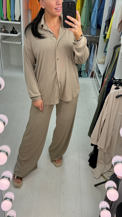 Cherelle Plain Shirt & Wide Leg Co-Ord Set