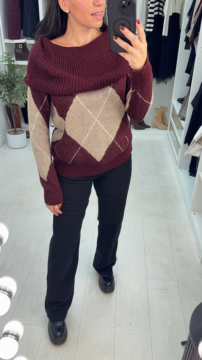 Nelly Argyle Print Bardot Jumper