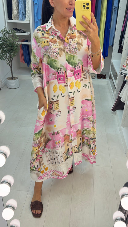 Kaylie Satin Button Front Maxi Shirt Dress