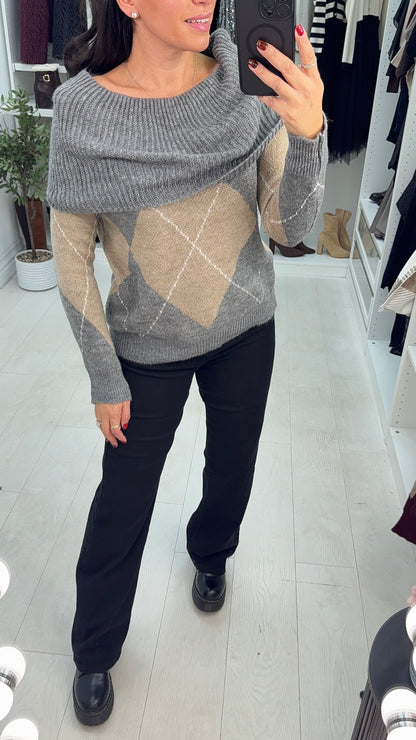 Nelly Argyle Print Bardot Jumper