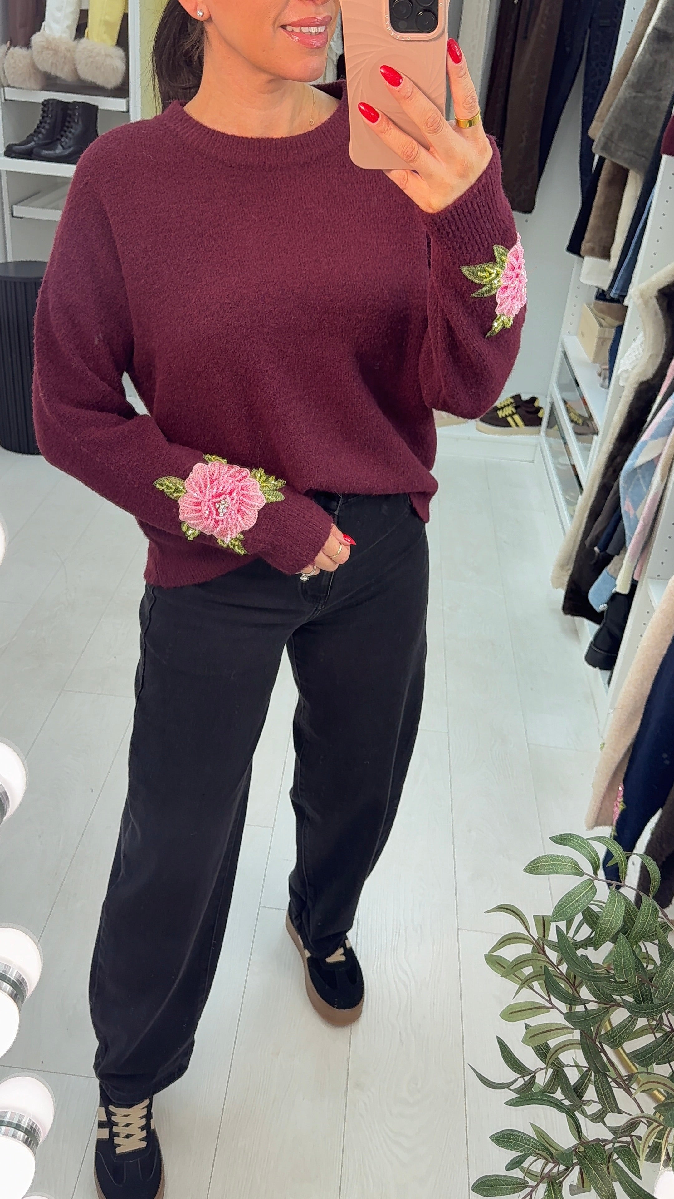 Jeannie Floral Embellished Sleeve Super Soft Jumper