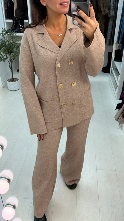 Jillia V Neck Metallic Button Closure Loungewear Set