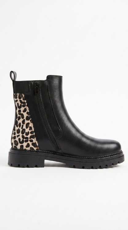 Fifi Leopard Print Detailed Faux Leather Chelsea Boots
