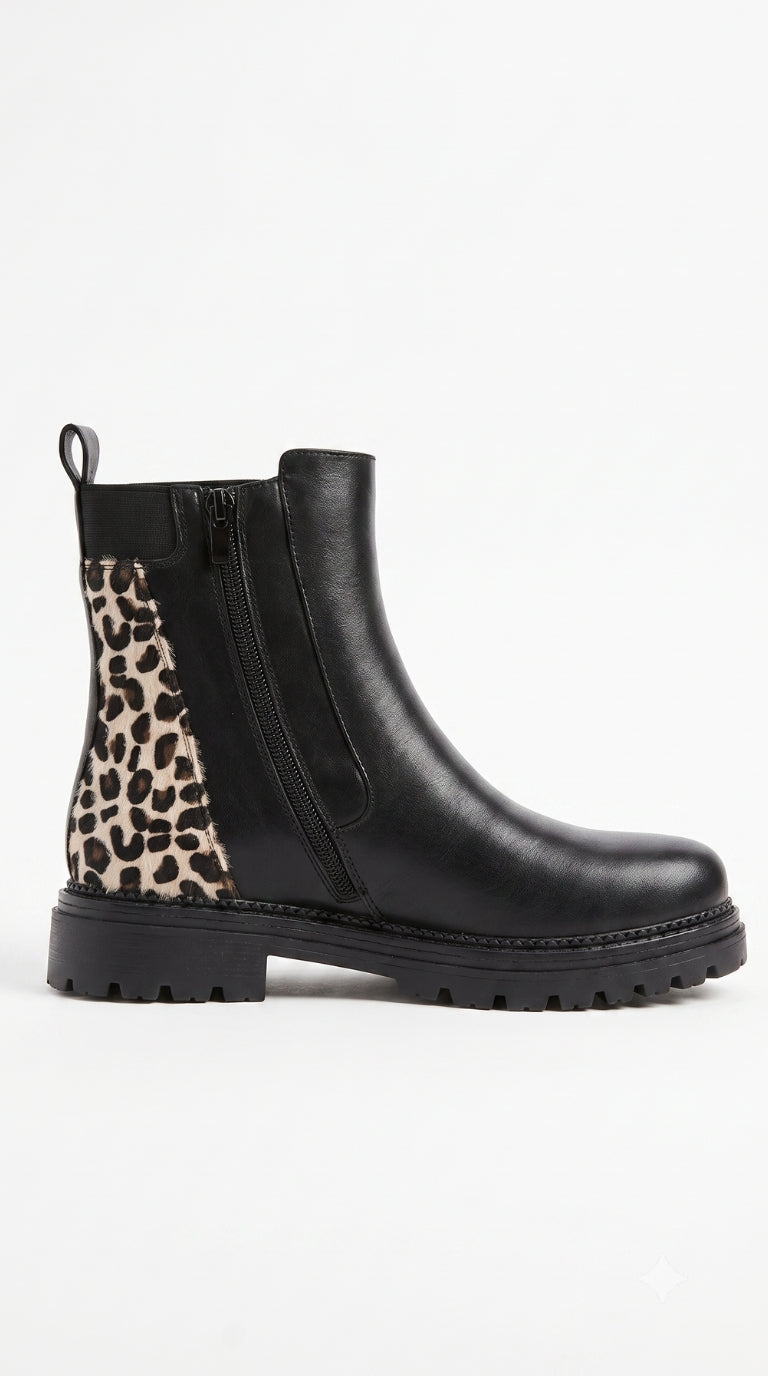 Fifi Leopard Print Detailed Faux Leather Chelsea Boots