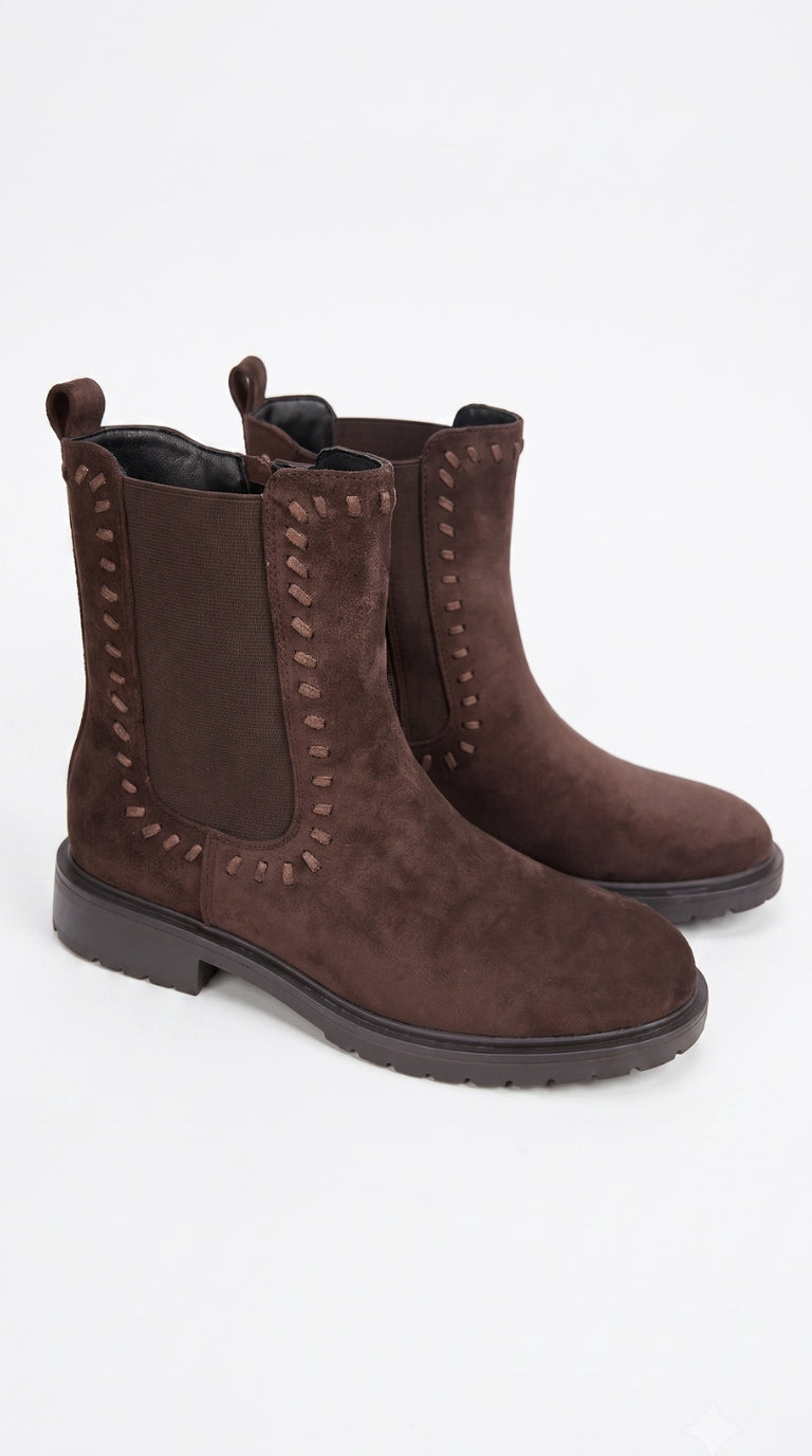Elaina Stitch Detailed Faux Suede Chelsea Boots