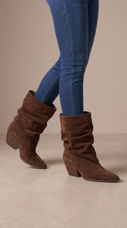 Bethany Faux Suede Runched Pointed boots