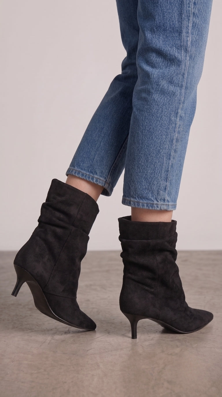 Hariet Faux suede Runched Heeled Boots