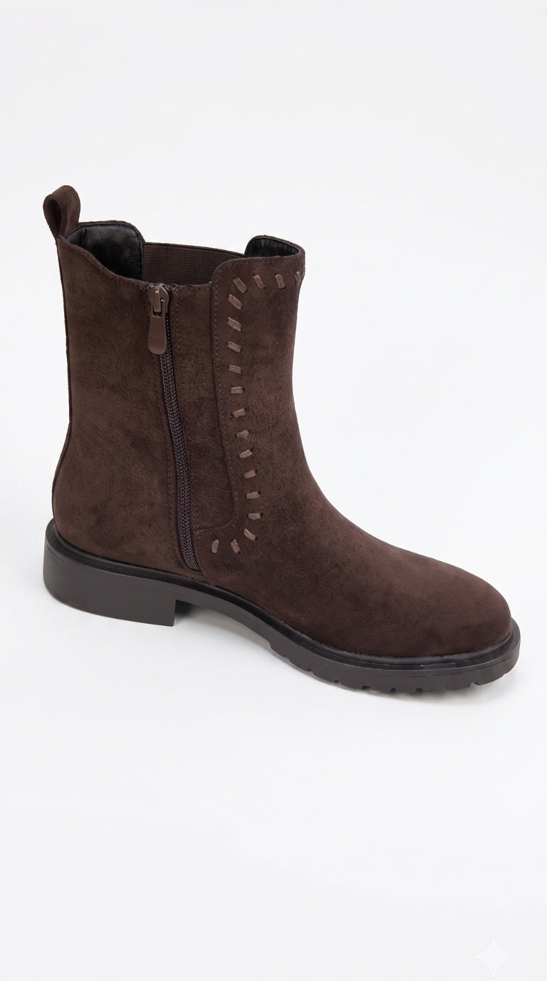 Elaina Stitch Detailed Faux Suede Chelsea Boots