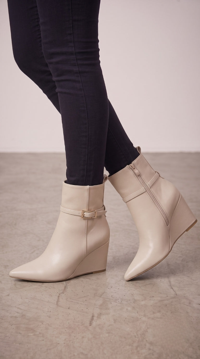 Alicia Faux Leather Pointed Wedge Boots