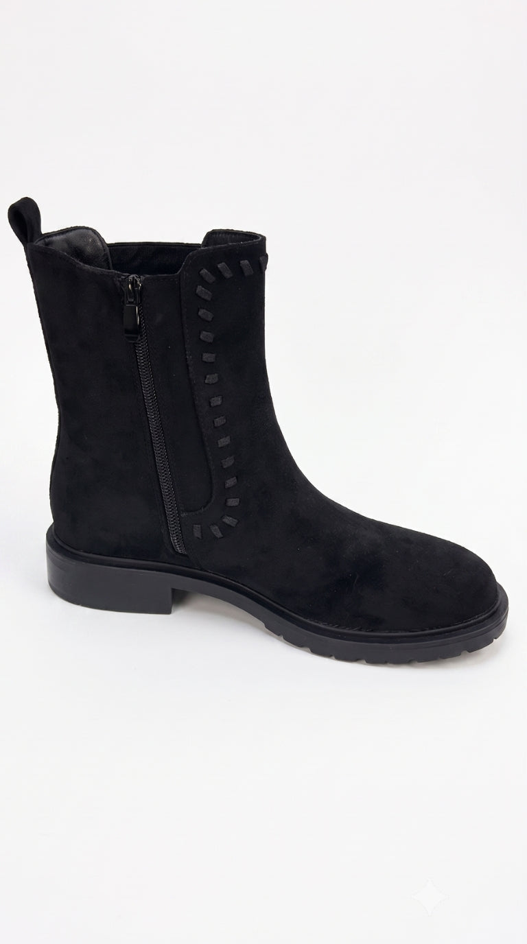 Elaina Stitch Detailed Faux Suede Chelsea Boots