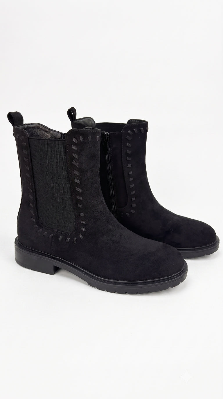 Elaina Stitch Detailed Faux Suede Chelsea Boots