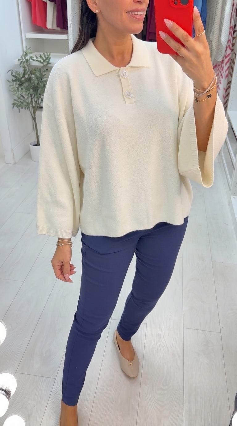 Hilarie Plain Collared Batwing Jumper